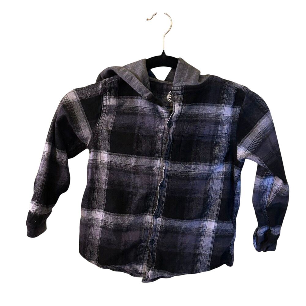 Wonder Nation Boys 8 Gorpcore Plaid Hooded Flannel Utility Shirt Grunge